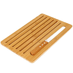Cheffinger Planche à Découper Pain avec Couteau en Bambou 41x27cm Découpe Facile Marron / Beige