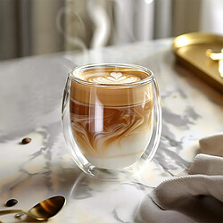 Cheffinger Lot 2 Verres 250ml pour Boissons Double Paroi en Verre Borosilicate Transparent