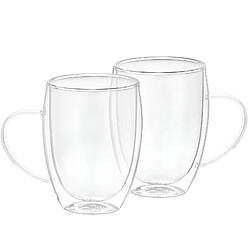 Cheffinger Lot 2 Verres avec Anse 350ml en Verre Borosilicate Solide Transparent