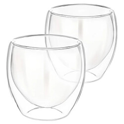 Cheffinger Lot 2 Verres 250ml pour Boissons Double Paroi en Verre Borosilicate Transparent