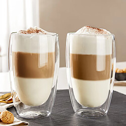 Cheffinger Lot 2 Verres pour Boissons Double Paroi 350ml en Verre Borosilicate Transparent
