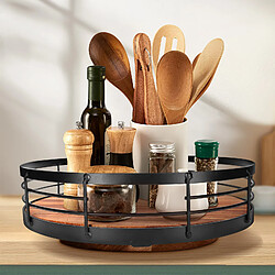 Cheffinger Plateau Tournant de Rangement en Bois d'Acacia 26 cm Épices et Bocaux Noir / Marron