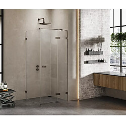 OTITEC Cabine de douche droite 100x100 pivotante CARAIBES GUNMETAL BRUSHED,couleur: inox brossé, accès de face