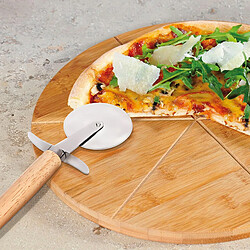 Cheffinger Plateau à Pizza en Bambou avec Coupe Pizza Bois Inox Découpe Précis Marron clair