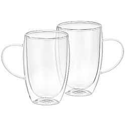 Cheffinger Lot 2 Verres avec Anse Double Paroi 350ml en Verre Borosilicate Solide Transparent