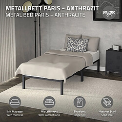 ML-Design Cadre de lit en acier anthracite 90x200 cm avec sommier à lattes matelas H16 cm