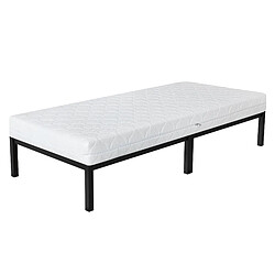 ML-Design Cadre de lit métal noir avec matelas H:16 cm sommier à lattes intégré 90x200 cm