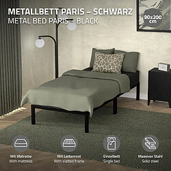 ML-Design Cadre de lit métal noir avec matelas H:16 cm sommier à lattes intégré 90x200 cm