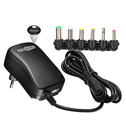 Max excell Chargeur Secteur 30W Tension Réglable 3-12V avec USB et 6 Embouts Inclus Noir