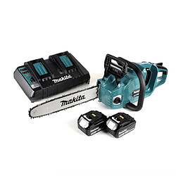 Makita DUC 355 PM2 Tronçonneuse à chaîne sans fil 36V ( 2x18V ) Brushless 35 cm + 2x 4,0 Ah batterie + chargeur double