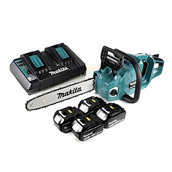 Makita DUC 355 PT4 Tronçonneuse à chaîne sans fil 36V ( 2x18V ) Brushless 35 cm + 4x 5,0 Ah batterie + chargeur double