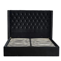 Homy France Lit Coffre 2 Places 180x200 cm Chesterfield Velours Noir Clouté Sommier Inclus