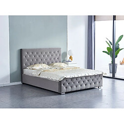 Homy France Lit PRESTIGE 2 places 160x200 cm en velours gris sommier inclus