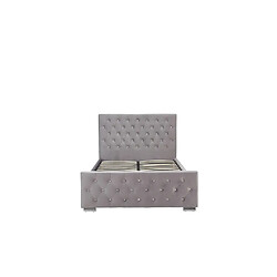 Homy France Lit PRESTIGE 2 places 160x200 cm en velours gris sommier inclus