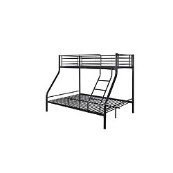 Homy France Pack: Lit superposé en métal COSTO sommier inclus + 2 Matelas 90/140x190 cm, 3 places Noir