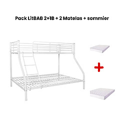 Avis Homy France Lit superposé métal 3 places 90/140x190 cm Blanc + sommier et 2 matelas COSTO