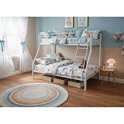 Homy France Lit superposé métal 3 places 90/140x190 cm Blanc + sommier et 2 matelas COSTO