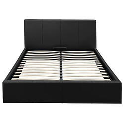 Homy France Lit coffre 2 places BASTIEN simili cuir NOIR 140x190 cm sommier inclus
