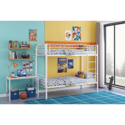 Homy France Pack Lit superposé séparable métal 2 couchages 90x190 cm blanc + 2 matelas LUNA