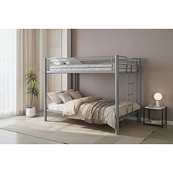 Homy France Lit superposé métal gris 4 places 140x190 cm + matelas et sommier inclus COLOSSE pas cher