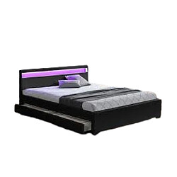Homy France Lit 2 places 140x190 cm noir avec tiroirs LED sommier inclus