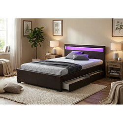 Avis Homy France Lit adulte 160x200 cm noir avec tiroirs LED sommier inclus