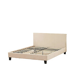 Homy France Lit 2 places MELBOURNE Velours BEIGE 160x200 cm avec sommier intégré