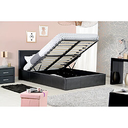 Homy France Lit coffre 2 places BASTIEN simili cuir NOIR 140x190 cm sommier inclus