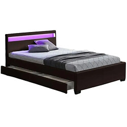 Homy France Lit adulte 160x200 cm noir avec tiroirs LED sommier inclus