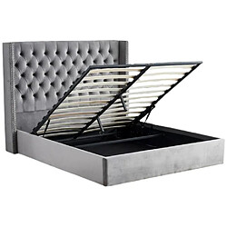 Homy France Lit COFFRE 2 places 180X200 cm CLOUTE velours GRIS
