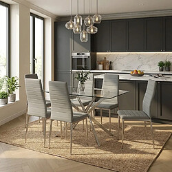 Homy France Lot 6 chaises velours gris pieds métal chrome 39x39x95 cm TOLIA