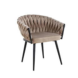 Homy France Lot de 2 chaises TRESSEES Velours Pied en métal noir - Taupe