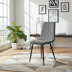 Homy France Lot 4 Chaises Salle à Manger Bobby Velours Côtelé Gris Pieds Métal Noir 52x44x87cm