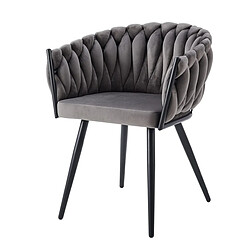 Homy France Lot de 2 chaises TRESSEES Velours Pied en métal noir - Anthracite