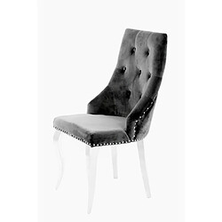 Homy France Lot de 4 Chaises LION Capitonnées et Cloutées Chrome Velours - Anthracite