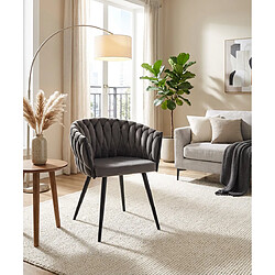 Homy France Lot de 2 chaises TRESSEES Velours Pied en métal noir - Anthracite