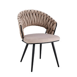 Homy France Lot 2 Chaises Salle à Manger Velours Taupe Dossier Tressé Métal Noir CAROLINA