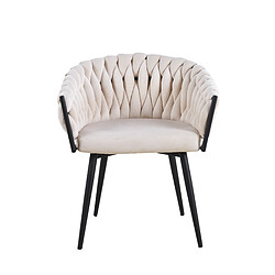 Homy France Lot de 2 chaises TRESSEES Velours Pied en métal noir - Beige