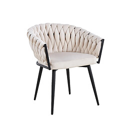 Homy France Lot de 2 chaises TRESSEES Velours Pied en métal noir - Beige