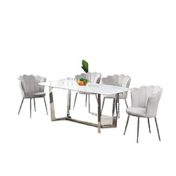 Homy France Table à manger GOSSIP plateau en Granite Marbré Blanc