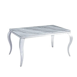 Homy France Table à manger BAROQUE 4 à 6 couverts pieds chrome plateau en verre 150x90 cm effet marbré greige