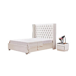 Avis Homy France Lit double 180x200 cm velours nude tête capitonnée sommier inclus PRINCESSE
