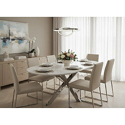 Homy France Table à Manger MANON – Chrome & Céramique Marbre Blanc – 200x90 cm