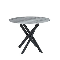 Homy France Table à manger ronde MARBRE GRIS JESSICA Métal noir 100 cm 4 couverts