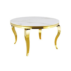 Homy france Table à manger ronde baroque - Marbré blanc