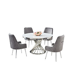 Homy france Table à manger ronde verre marbre blanc - Chrome
