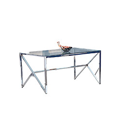 Homy France Table à manger MAJESTIQUE Chrome Plateau en verre trempé