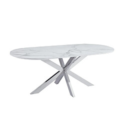 Homy France Table à Manger MANON – Chrome & Céramique Marbre Blanc – 200x90 cm