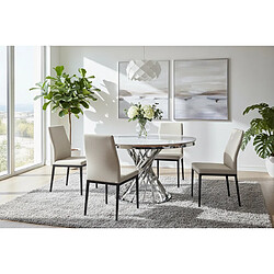 Homy france Table à manger ronde verre marbre blanc - Chrome