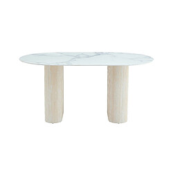 Homy France Table à manger ROXY Céramique Pied métal Effet Travertin Beige 160x90x75 cm